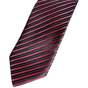Bill Robinson Mens Necktie Black Red Striped Hand Made Polyester 3.25 Wide